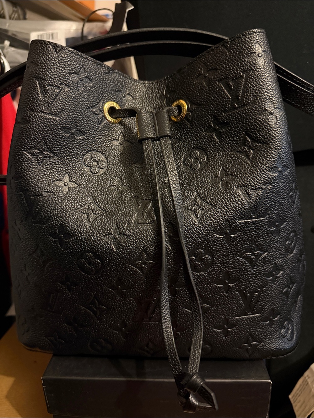 Louis Vuitton Black Monogram Empreinte Drawstring Bucket Bag with Gold Hardware